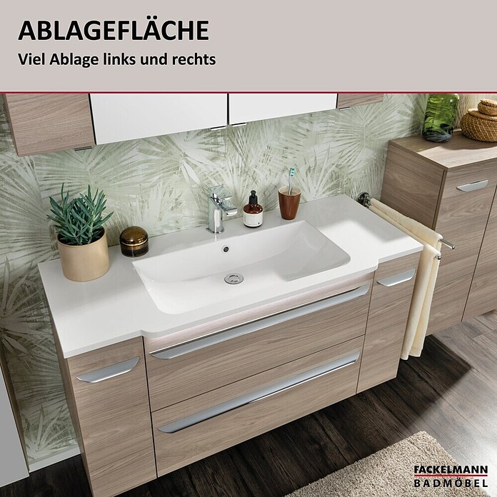 Fackelmann Luxor Waschtisch (Ablage links & rechts, 1 200 x 485 mm, Hahnloch: Mitte, Mit Überlauf) | BAUHAUS