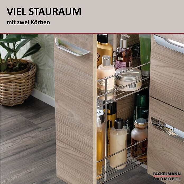 Fackelmann Luxor Bad-Beistellschrank Apothekerauszug (B x T x H: 200 x 450 x 603 mm, Steinesche Holzoptik) | BAUHAUS