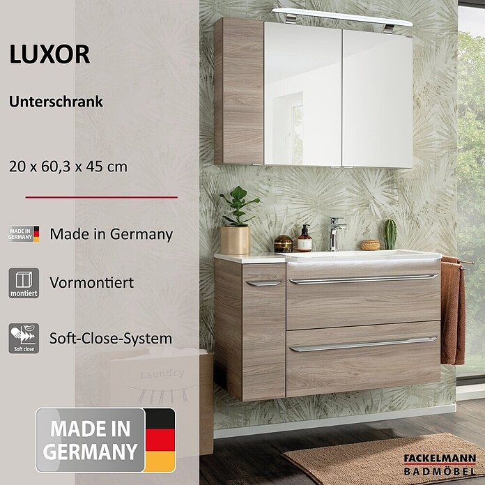 Fackelmann Luxor Unterschrank (B x T x H: 200 x 450 x 603 mm, Steinesche Holzoptik, Anschlag: Links) | BAUHAUS