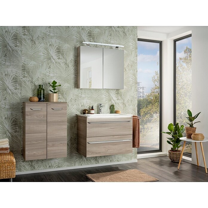 Fackelmann Luxor Spiegelschrank (B x H: 800 x 680 mm, Steinesche Holzoptik) | BAUHAUS
