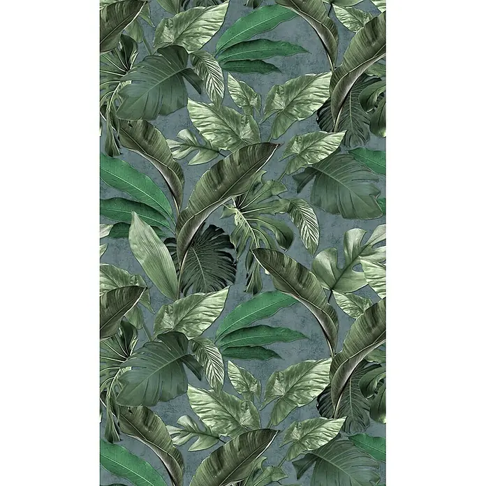 Marburg Loft Superior Fototapete Urban Jungle - B x H: 159 mm x 270 cm, Vlies, Grün - Üppige grüne Tropenblätter in verschiedenen Formen und Farbtönen auf strukturiertem dunkelblaugrünem Hintergrund.