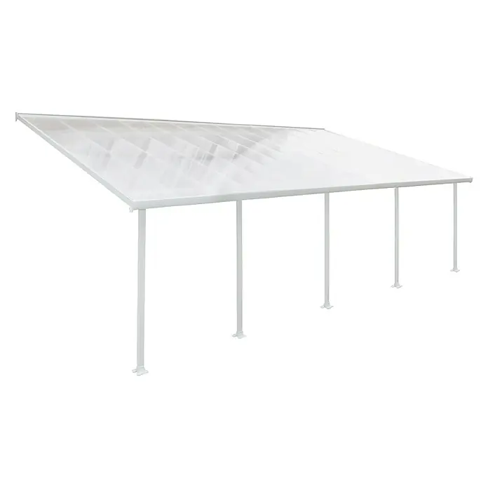 Solid Elements Terrassenüberdachung Martina - B x T: 787 x 400 cm, Verkehrsweiß, Polycarbonat, Transparent - Bild eines weißen Carports mit durchsichtigem Dach, ideal für den Schutz von Fahrzeugen oder als überdachter Außenbereich.