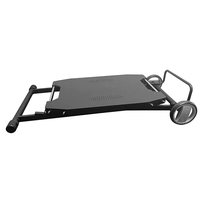 Cozze Klapptisch - B x T x H: 104,5 x 62,5 x 78 cm, Stahl - Mattschwarzer klappbarer Transportwagen mit perforierter Plattform und zwei Rädern.
