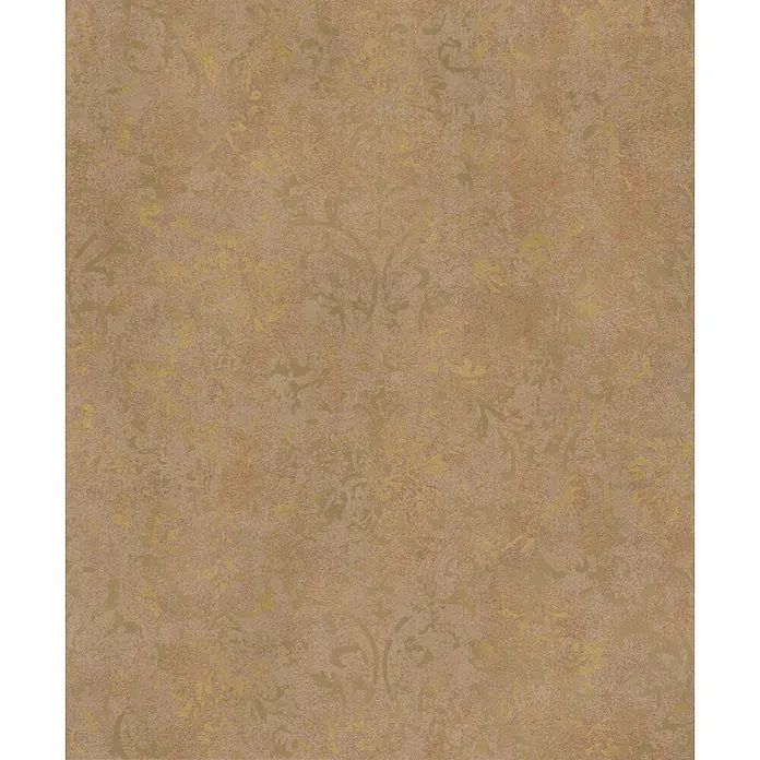 Marburg City Glow Vliestapete Ornamental - Braun-Gold, Ornament, 10,05 x 0,53 m - Texturierte Tapete mit gesprenkelter beige-brauner Grundierung und subtilem Golddamastmuster.