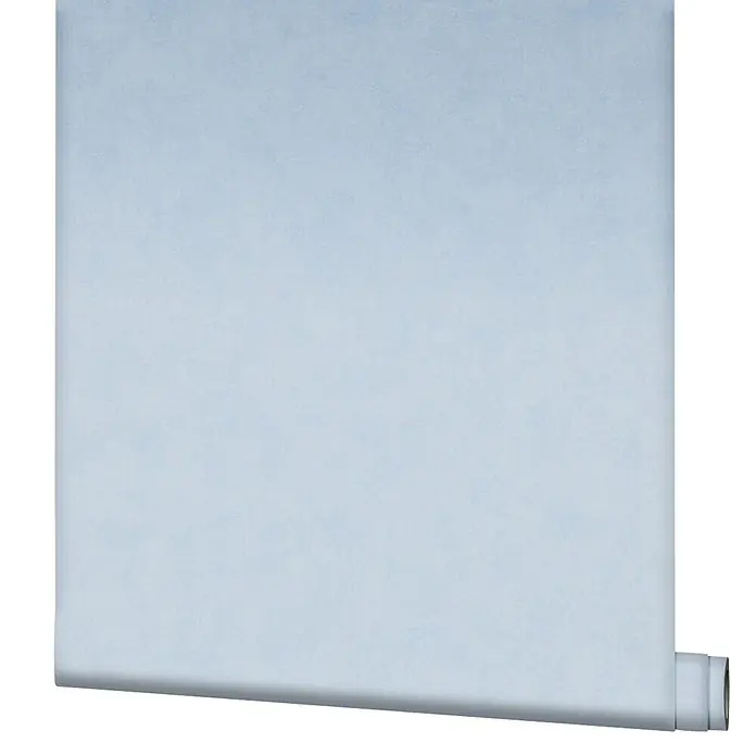 Marburg Shades Iconic Vliestapete Uni - Blau, Uni, 10,05 x 0,53 m - Teilweise abgerollte Rolle hellblauer strukturierter Tapete.
