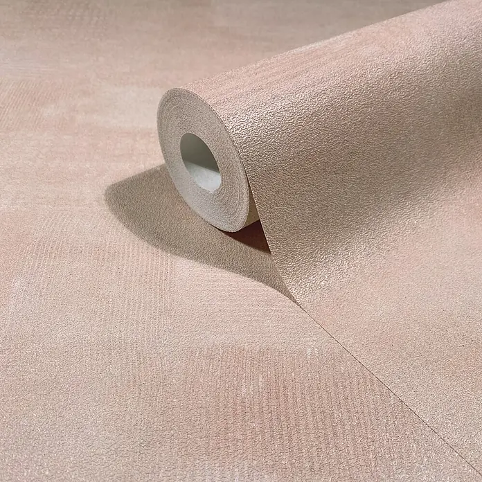 Marburg Novamur Plus Fresh UP Vliestapete Uni I - Rot-Beige, Uni, 10,05 x 0,53 m - Teilweise abgerollte Rolle hellbeiger, geprägter Tapete.