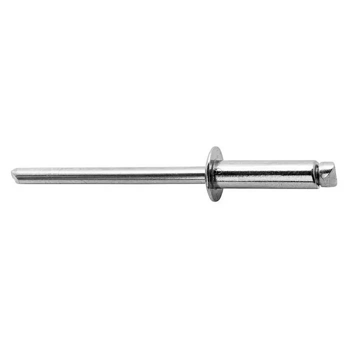 Rapid Blindniete - Nietdurchmesser: 4,8 mm, Nietlänge: 10 mm, 50 Stk. - Nahaufnahme einer silbernen Blindniete, die häufig für dauerhafte Verbindungen in verschiedenen Materialien verwendet wird.