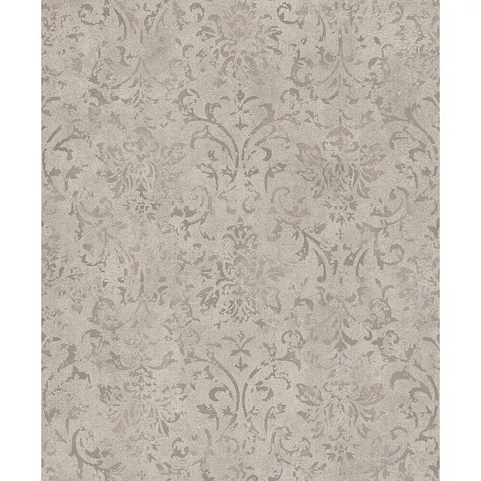 Marburg City Glow Vliestapete Ornamental - Braun, Ornament, 10,05 x 0,53 m - Nahtlose hellbeige-graue Tapete mit strukturierter Oberfläche und distressed Damastmuster.