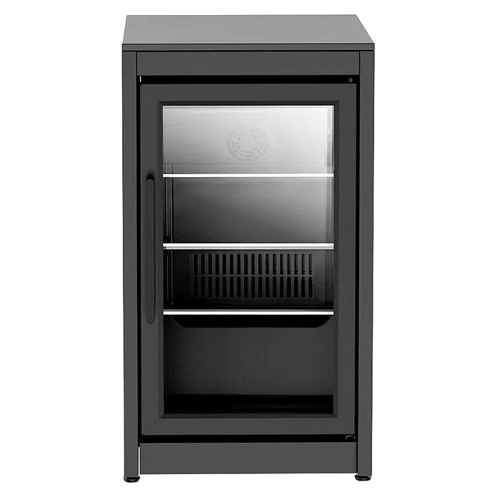 Cozze Elements Arbeitsplatte - HPL, 60 x 49,5 cm, Passend für Cozze Elements Grillküchen Modul kleiner Seitenschrank, Schwarz - Dunkelgrauer Getränkekühlschrank mit Glastür, Innenablagen und Belüftung. Ideal zur Getränkepräsentation.