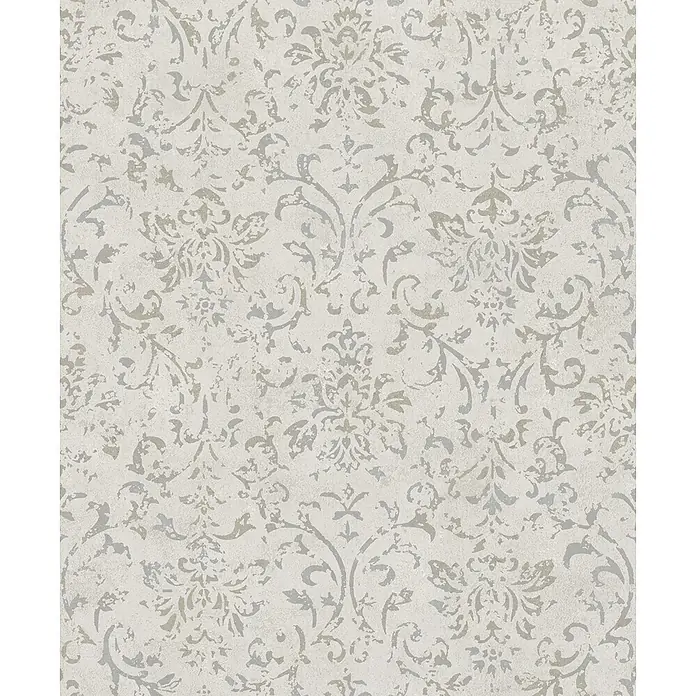 Marburg City Glow Vliestapete Ornamental - Beige, Ornament, 10,05 x 0,53 m - Abgenutztes hellgraues Damastmuster mit antikem, verblasstem Look für Tapeten oder Stoff.