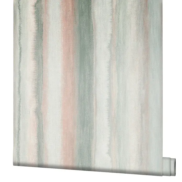 Marburg Shades Iconic Vliestapete Grafik - Grün-Beige, Grafisch, 10,05 x 0,53 m - Tapetenrolle mit abstrakten vertikalen Aquarellstreifen in gedecktem Grün und zartem Rosa.