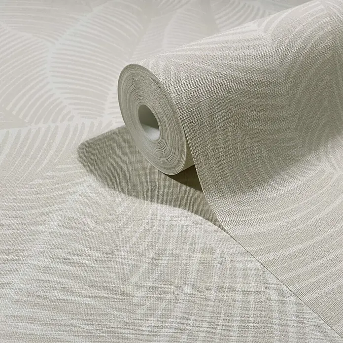 Marburg Novamur Plus Fresh UP Vliestapete Flora VII - Beige, Floral, 10,05 x 0,53 m - Helle beige strukturierte Tapetenrolle mit dezentem Palmenblattmuster.