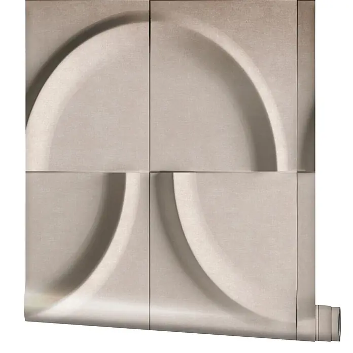 Marburg Shades Iconic Vliestapete Grafik I - Grau-Beige, Grafisch, 10,05 x 0,53 m - Helle beige strukturierte Tapetenrolle mit geprägten abstrakten Kurvenmustern, teilweise abgerollt.