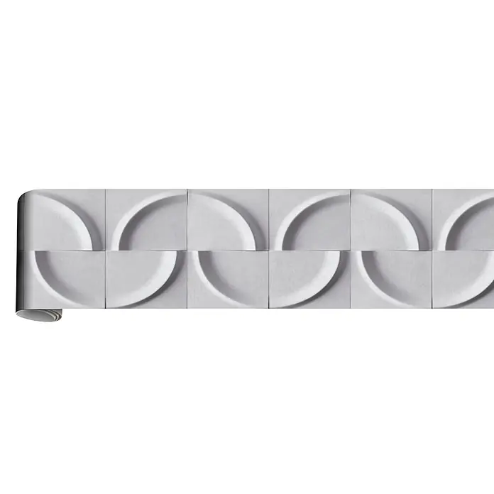 Marburg Shades Iconic Tapetenborte Grafik - Grau, Grafisch, 5 x 0,18 m, Vlies - Weiße Tapetenrolle mit 3D-Geometermuster aus Halbkreisen und Quadraten.