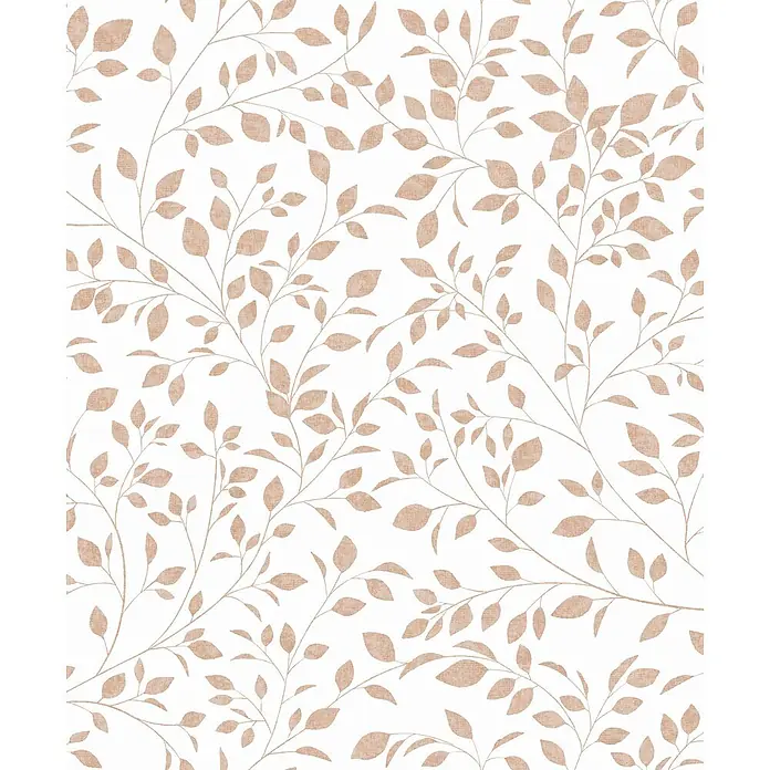 Marburg Novamur Plus Fresh UP Vliestapete Floral III - Weiß-Beige, Floral, 10,05 x 0,53 m - Nahtloses hellbraunes Blatt- und Astmuster mit dezenter Stofftextur.