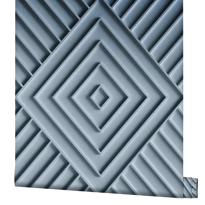 Marburg Shades Iconic Vliestapete Grafik IV - Blau-Grau, Grafisch, 10,05 x 0,53 m - Hellgraues Dekorpanel mit erhabenem geometrischem Rautenmuster.