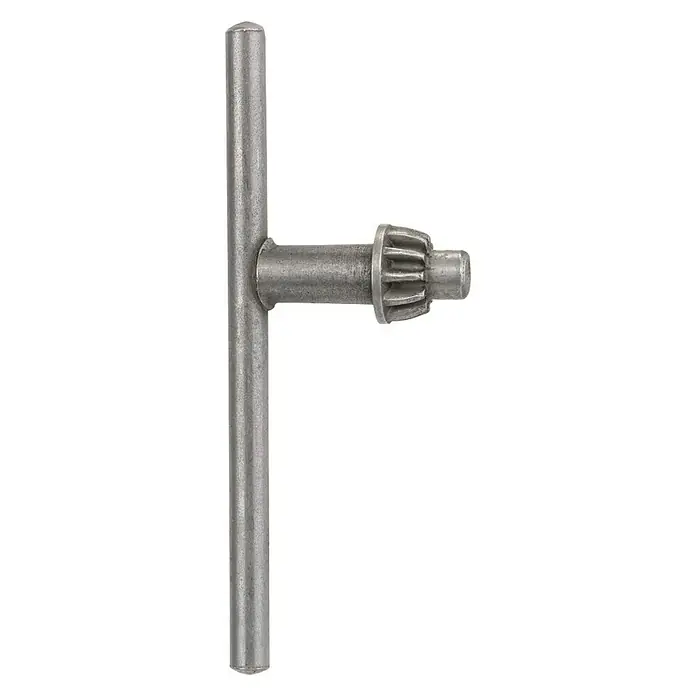 Craftomat Bohrfutterschlüssel - 10 mm - Nahaufnahme eines silbernen Bohrfutterschlüssels mit T-Griff, der zum Festziehen und Lösen von Bohrfuttern verwendet wird.