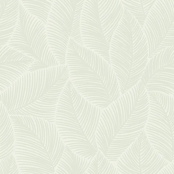 Marburg Novamur Plus Fresh UP Vliestapete Flora VII - Grün, Floral, 10,05 x 0,53 m - Nahtloses Muster aus blassgrünen Palmenblättern.
