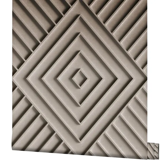 Marburg Shades Iconic Vliestapete Grafik IV - Grau-Beige, Grafisch, 10,05 x 0,53 m - Beiges 3D-Dekorpanel mit erhabenem geometrischem Rautenmuster.
