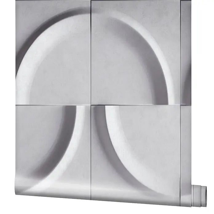 Marburg Shades Iconic Vliestapete Grafik I - Grau, Grafisch, 10,05 x 0,53 m - Hellgraue 3D-Geometrietapete mit geschwungenen Formen, teilweise abgerollt.