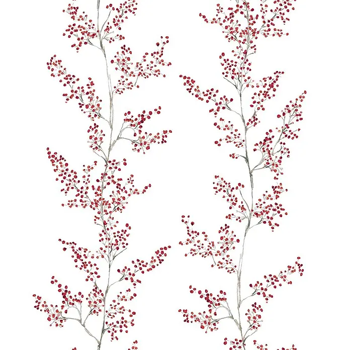 Marburg Novamur Plus Fresh UP Vliestapete Floral VIII - Weiß-Rot, Floral, 10,05 x 0,53 m - Zarte Aquarell-Illustration roter Beeren auf dünnen Zweigen.