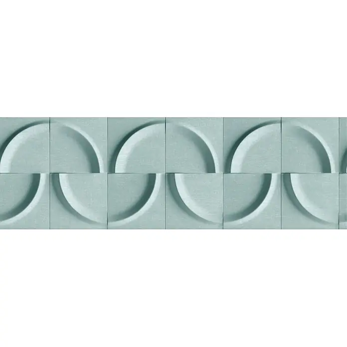 Marburg Shades Iconic Tapetenborte Grafik - Grün - Texturierte hellblau-graue 3D-Wandpaneele mit wiederholtem konkavem Wellendesign.