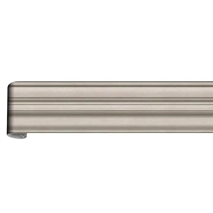 Marburg Shades Iconic Tapetenborte Streifen I - Grau-Beige, Architektur, 5 x 0,18 mm, Vlies - Beigefarbenes strukturiertes Rollo, teilweise aufgerollt.