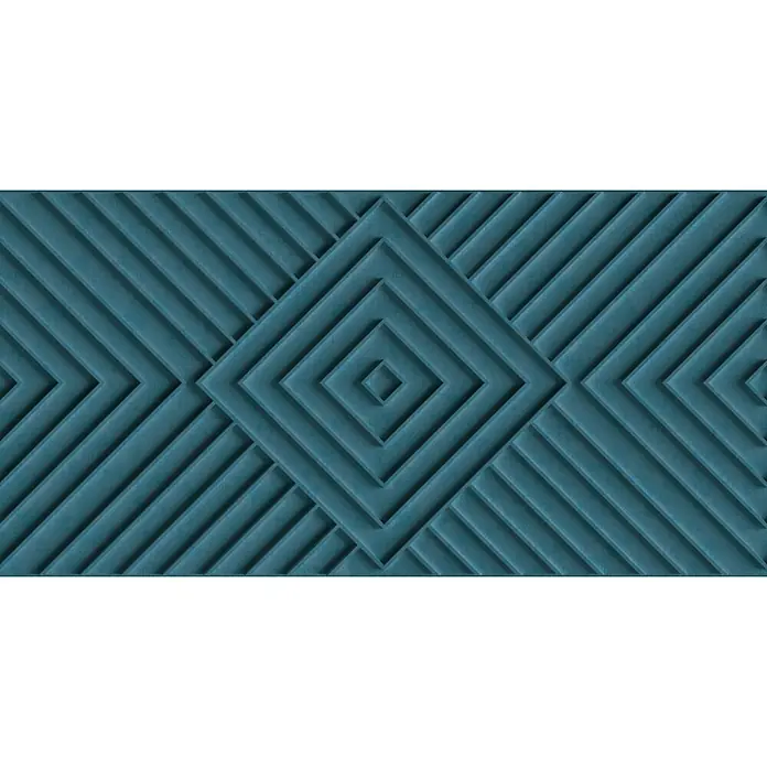 Marburg Shades Iconic Vliestapete Grafik IV - Blau, Grafisch, 10,05 x 0,53 m - Texturierte dunkelpetrolfarbene geometrische Platte mit Rauten- und Streifenreliefmuster.