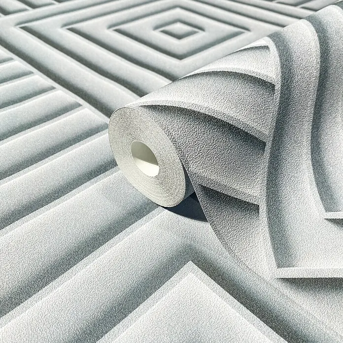 Marburg Shades Iconic Vliestapete Grafik IV - Grau, Grafisch, 10,05 x 0,53 m - Helle graue, texturierte Tapetenrolle mit geprägtem geometrischem 3D-Muster.