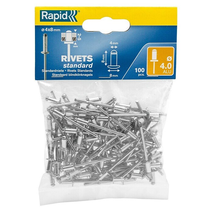Rapid Blindniete (Nietlänge: 8 mm, Nietdurchmesser: 4 mm, 100 Stk.)