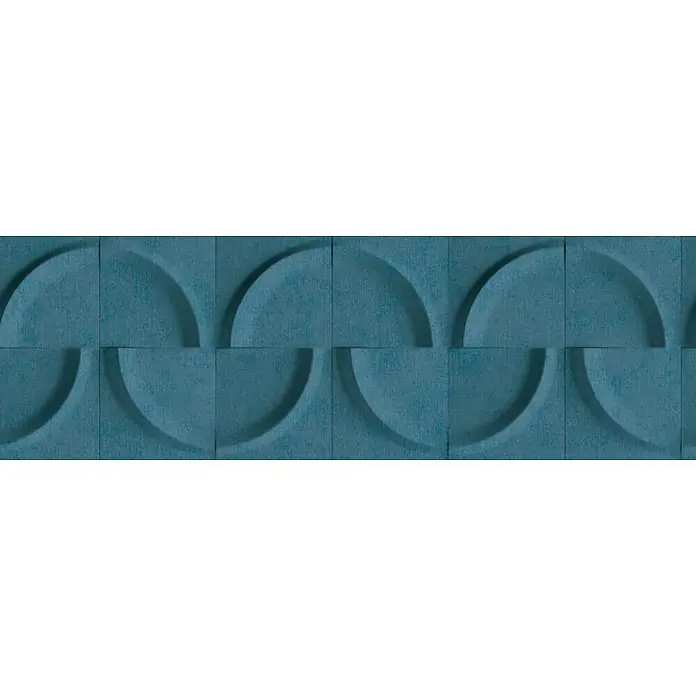 Marburg Shades Iconic Tapetenborte Grafik - Blau, Grafisch, 5 x 0,18 m, Vlies - Blaues texturiertes 3D-Wandpaneel mit wiederholtem kreisförmigem Reliefmuster.