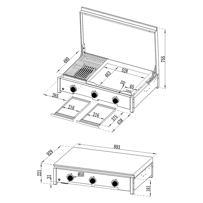 Cozze Plancha-Grill Combo 900 (Grillfläche (B x T): 79,3 x 46,3 cm, 7,5 kW, Anzahl Brenner: 3 Stk.) | BAUHAUS