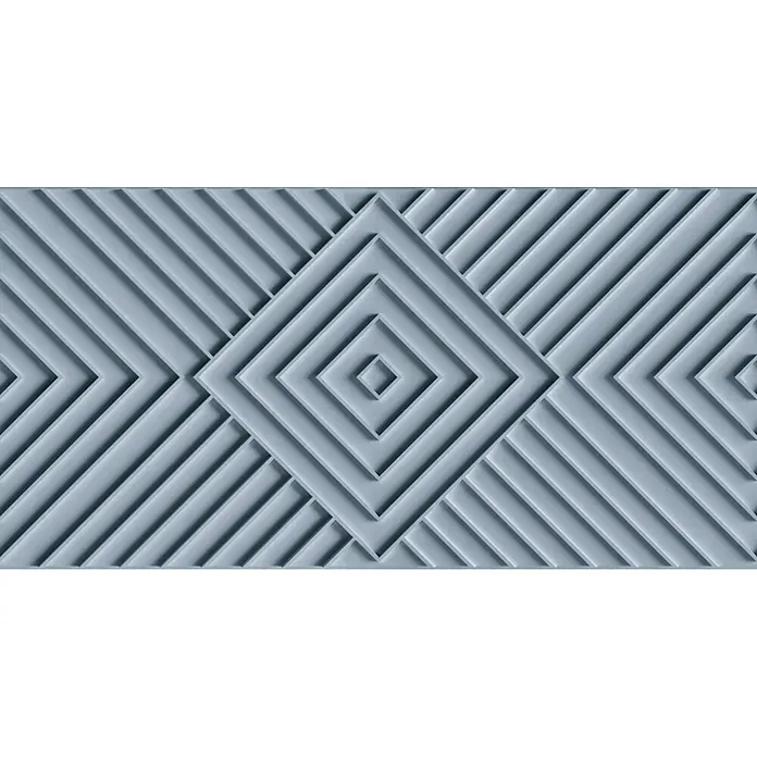 Marburg Shades Iconic Vliestapete Grafik IV - Blau-Grau, Grafisch, 10,05 x 0,53 m - Hellgraue Dekorplatte mit 3D-Geometermuster aus verschachtelten Rauten und Diagonalen, die eine Prägetextur erzeugen.