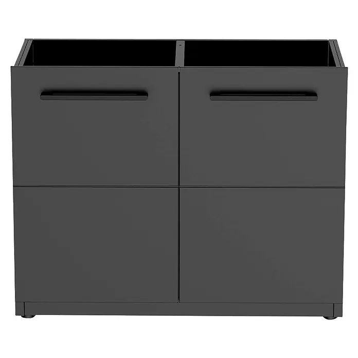 Cozze Elements Outdoorküchen-Modul Seitenschrank - Schwarz, B x T x H: 110 x 60 x 88,5 cm, Stahl - Dunkelgrauer Aufbewahrungsschrank mit zwei offenen oberen Fächern, zwei Schubladen und zwei unteren Türen.