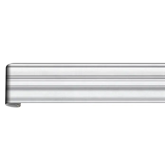 Marburg Shades Iconic Tapetenborte Streifen I - Grau, Architektur, 5 x 0,18 mm, Vlies - Weißer Rollladen mit horizontalen Lamellen, teilweise abgerollt.
