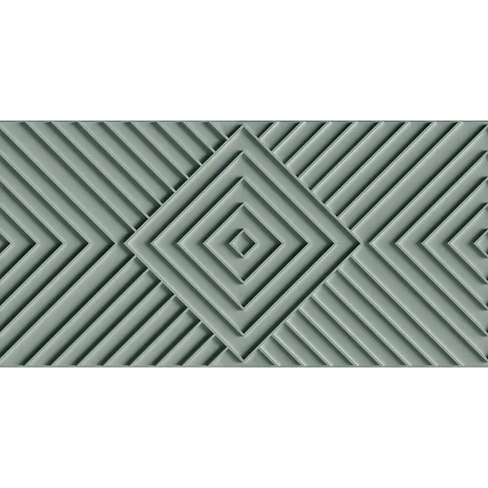 Marburg Shades Iconic Vliestapete Grafik IV - Grün-Grau, Grafisch, 10,05 x 0,53 m - Dekoratives Paneel mit geometrischem Muster aus verschachtelten Rauten und diagonalen Chevron-Linien in mattem Grau-Grün.