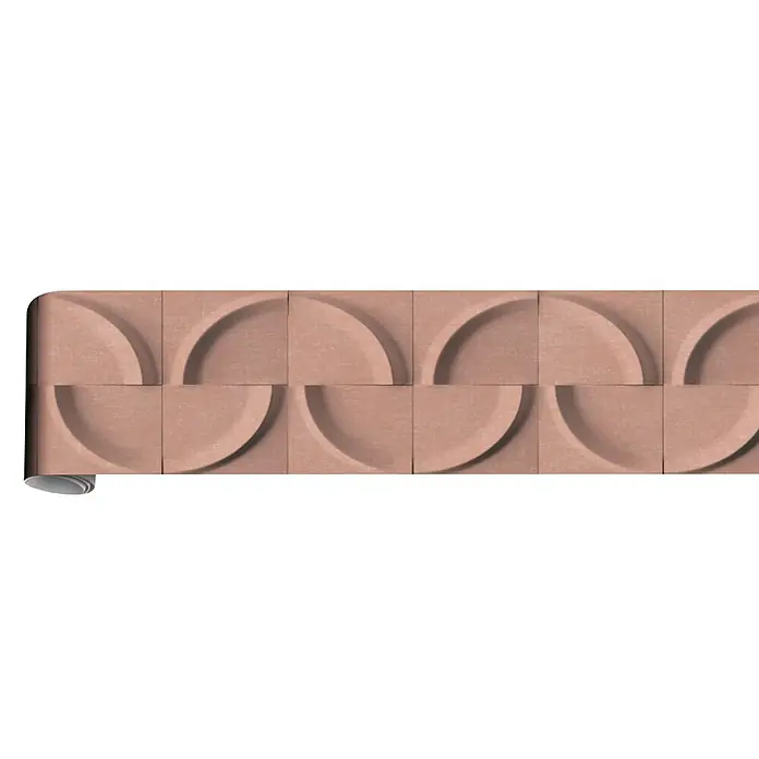 Marburg Shades Iconic Tapetenborte Grafik - Braun, Grafisch, 5 x 0,18 m, Vlies - Hellbraune Tapete mit 3D-Halbkreis-Muster, teilweise abgerollt.