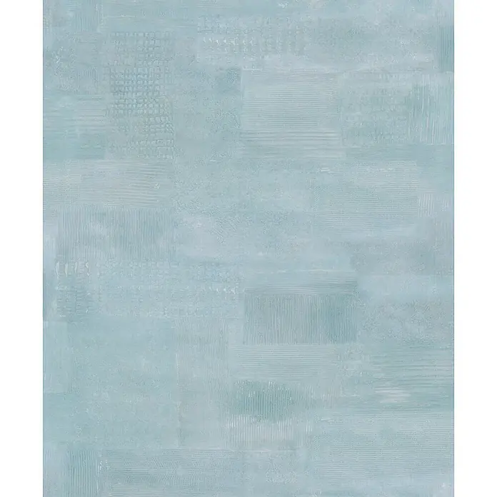 Marburg Novamur Plus Fresh UP Vliestapete Uni I - Blau, Uni, 10,05 x 0,53 m - Texturierte hellblau/türkise Oberfläche mit abstrakten Linien- und Gittermustern.