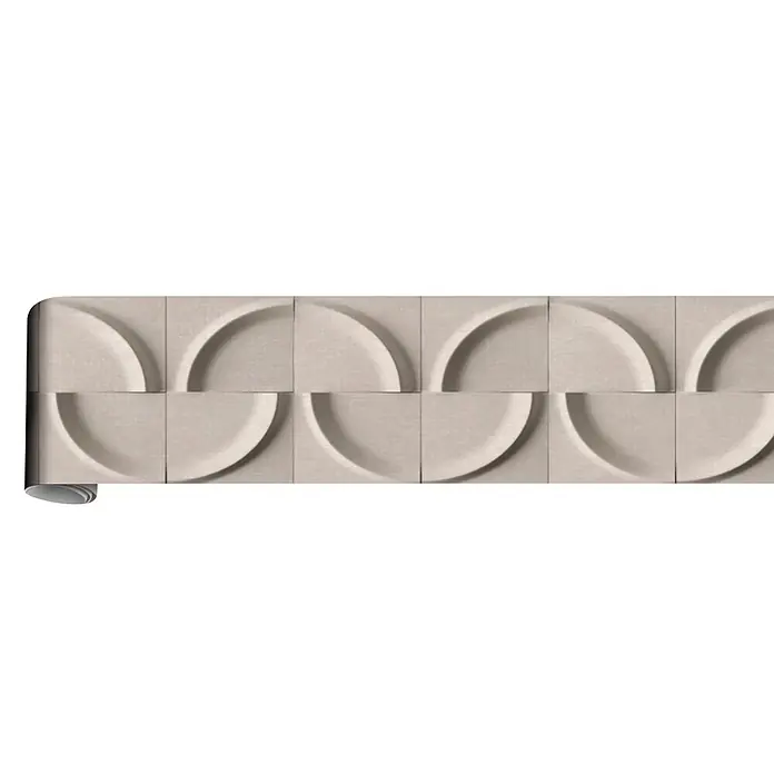 Marburg Shades Iconic Tapetenborte Grafik - Grau-Beige, Grafisch, 5 x 0,18 m, Vlies - Rolle hellfarbiger Tapete mit 3D-Geometriemuster aus ineinandergreifenden Halbkreisen.