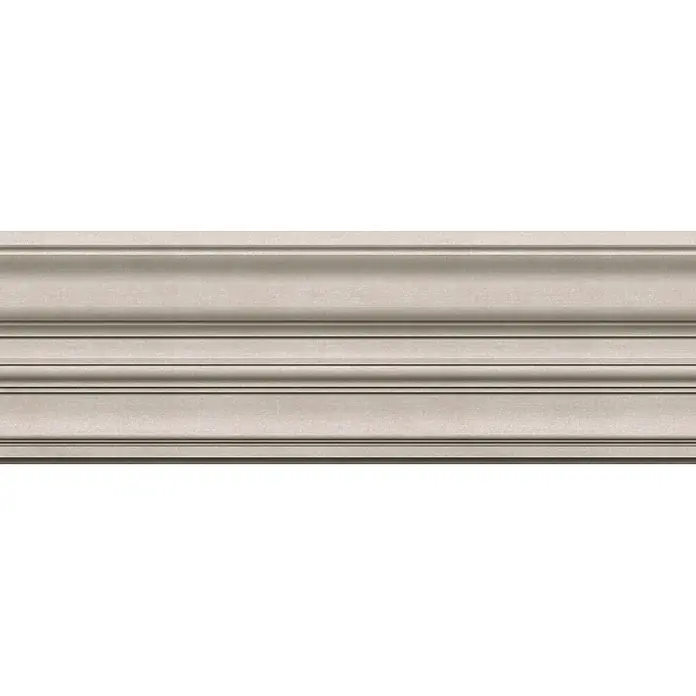 Marburg Shades Iconic Tapetenborte Streifen I - Grau-Beige, Architektur, 5 x 0,18 mm, Vlies - Hellegraue texturierte Paneele mit horizontaler Zierleiste.