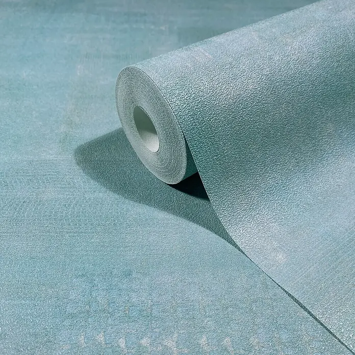 Marburg Novamur Plus Fresh UP Vliestapete Uni I - Blau, Uni, 10,05 x 0,53 m - Texturierte blaue Tapetenrolle teilweise auf passender Oberfläche ausgerollt.