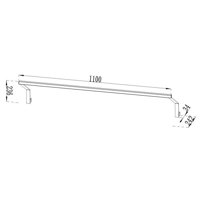 Cozze Elements Halterung für Lichtschlauch - Breite: 110 cm, Stahl/Aluminium, Passend für: Cozze Elements Rückwand - Linearleuchte/-stange mit abgewinkelten Haltern, Maße 1100 lang, 236 hoch (links), 242 tief (rechts).
