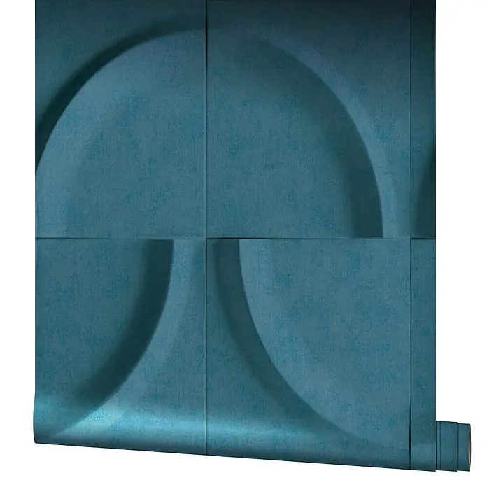 Marburg Shades Iconic Vliestapete Grafik I - Blau, Grafisch, 10,05 x 0,53 m - Blaugraue geprägte Tapetenrolle mit geometrischem Kreismuster und 3D-Effekt.