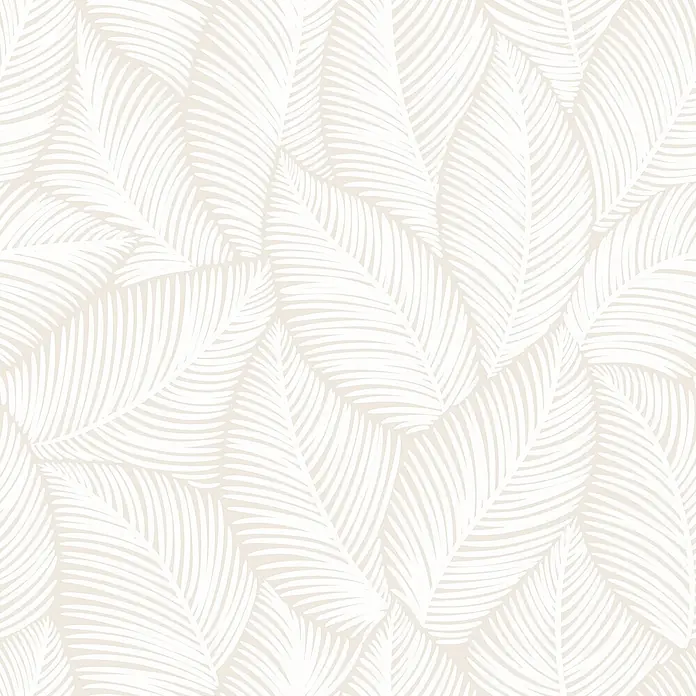 Marburg Novamur Plus Fresh UP Vliestapete Flora VII - Weiß-Beige, Floral, 10,05 x 0,53 m - Nahtloses Muster aus überlappenden, stilisierten cremefarbenen Palmblättern.