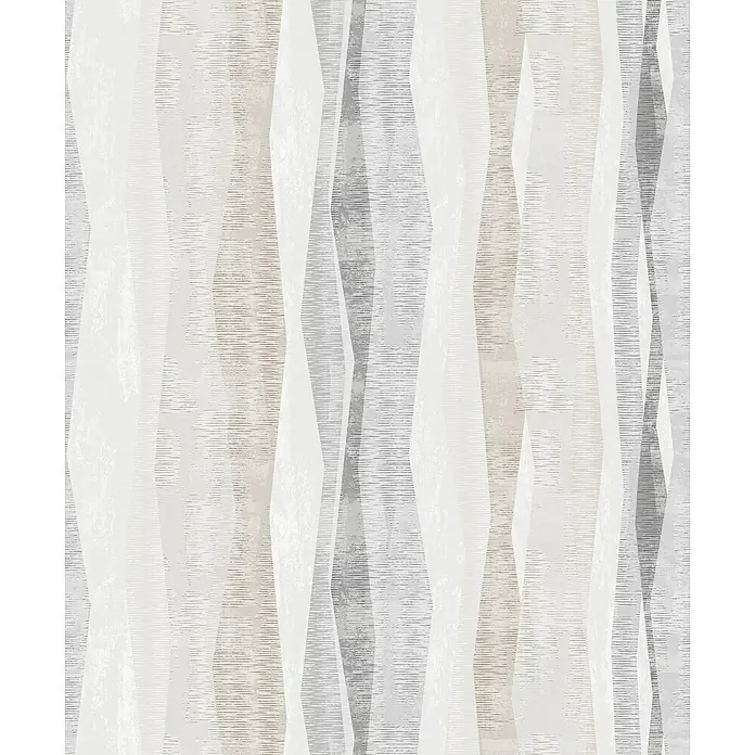 Marburg Novamur Plus Fresh UP Vliestapete Grafik I - Grau, Grafisch, 10,05 x 0,53 m - Geometrisches abstraktes Muster mit strukturierten vertikalen Streifen in Weiß, Beige und Grau.
