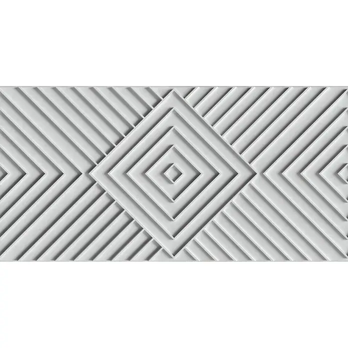 Marburg Shades Iconic Vliestapete Grafik IV - Grau, Grafisch, 10,05 x 0,53 m - Weißes 3D-Strukturpanel mit geometrischem Muster aus verschachtelten Rauten und diagonalen Linien.
