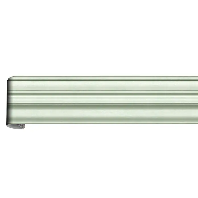 Marburg Shades Iconic Tapetenborte Streifen I - Grün, Architektur, 5 x 0,18 mm, Vlies - Hellgrüne geriffelte Dekorleiste, teilweise ausgerollt.