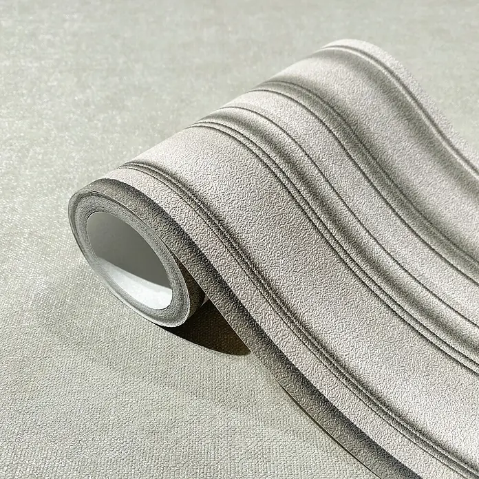Marburg Shades Iconic Tapetenborte Streifen I - Grau-Beige, Architektur, 5 x 0,18 mm, Vlies - Rolle hellbeiger gestreifter Tapete mit texturierter Oberfläche.