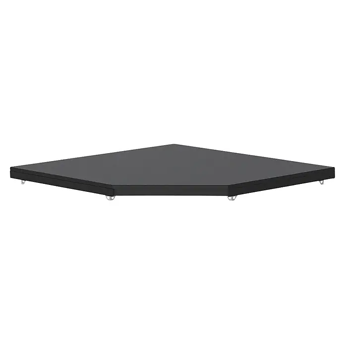Cozze Elements Arbeitsplatte Eckschrank - L x B: 90 x 90 cm - Dunkelgraue sechseckige Plattform mit kleinen Metallfüßen.