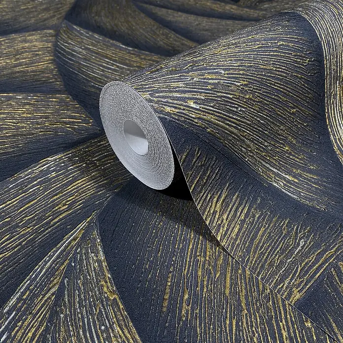 Marburg Ritus Vliestapete Grafik - Schwarz-Gold, Grafisch, 10,05 x 0,53 m - Rolle dunkle Tapete mit metallischem Gold- und Silber-Texturmuster.